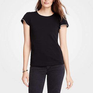 NEW Ann Taylor Black w/ White Trim Knit Top